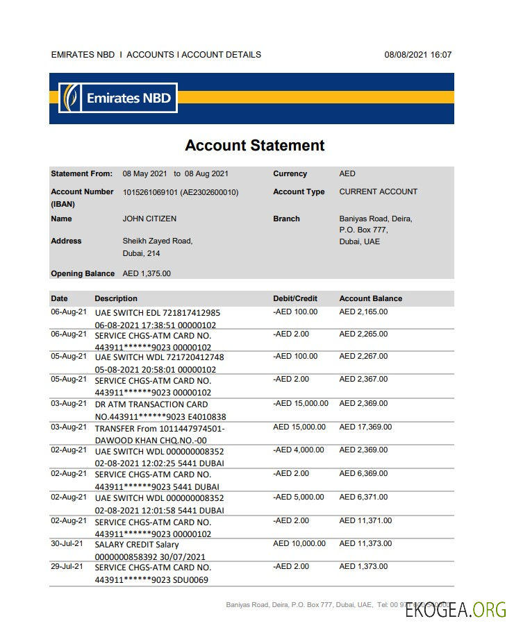 EAU Dubaï Émirats NBD excel pdf